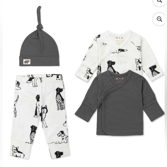 M + A 14 Piece Black & White Dogs 100% Organic Cotton Gender Neutral Baby Gift - Picture 1 of 13